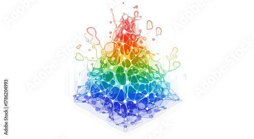 Vibrant Rainbow Neural Network Explosion Abstract Background Design Isolated on Transparent Background