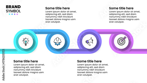 Infographic template. Horizontal line with circles and 4 icons