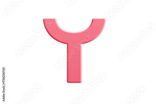 Red uppercase letter upsilon symbol, 3D rendering, isolated on transparent background, modern style, educational and decorative, suitable for learning material or graphic design projects