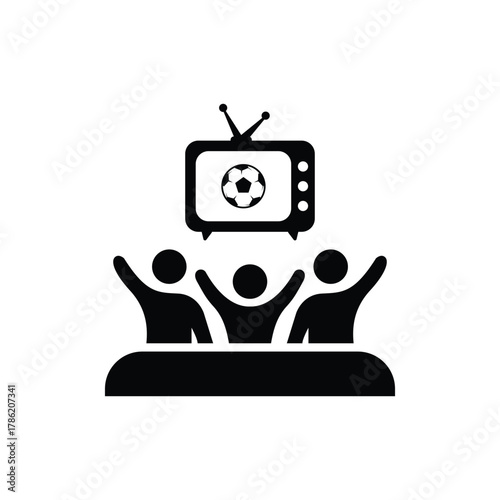 Friends watching TV, football, soccer fans icon. Vector icon isolated on white background.