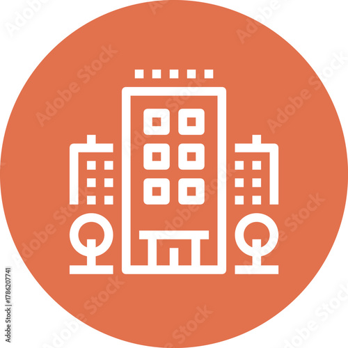 Modern hotel building flat line vector illustration icon design concept. Icon for mobile and web graphics. Flat symbol, logo creative concept. Simple and clean flat pictogram
