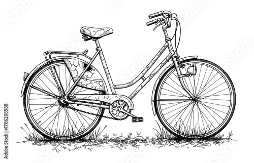 Vintage Bicycle Hand-Drawn in Line Art Style. Vector Illustration for Nostalgic Sustainable Living.