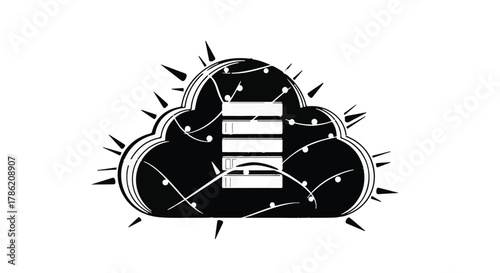 Digital cloud server with data connections and radiating energy