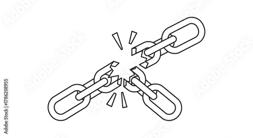 Broken chain symbolizes overcoming adversity and achieving freedom isometric drawing
