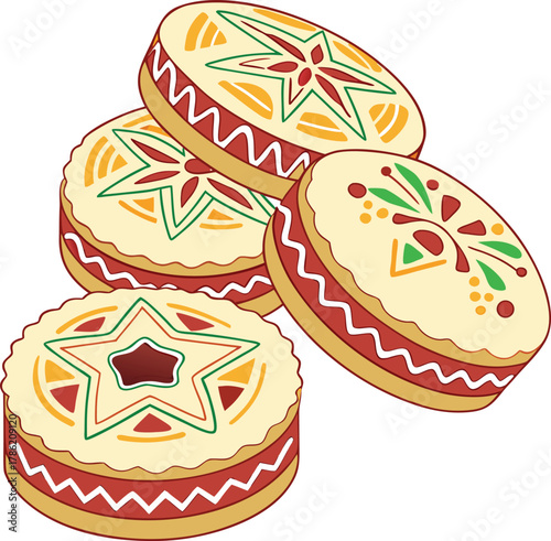 Illustration of four traditional christmas mince pies on