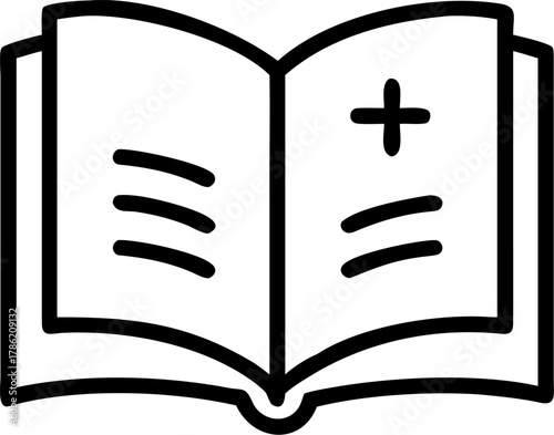 Open book with plus sign and lines