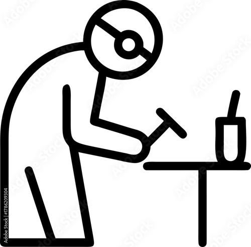 Stylized icon of a person hammering on a table with a cup nearby