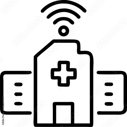 Modern hospital building with wifi signal