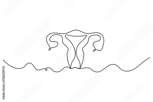 women's uterus continuous one line art of female reproductive minimalism design vector illustration