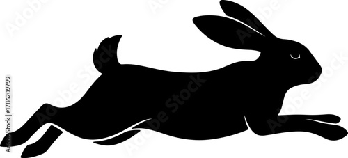 Silhouette of a Running Rabbit A Simple Black and White Icon for Various Designs