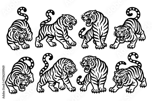 Bold tribal tiger artwork with traditional tattoo style - fierce animal designs collection