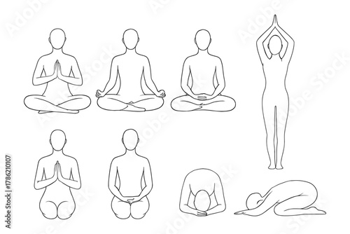 Minimalist yoga pose line art collection for mindfulness and relaxation