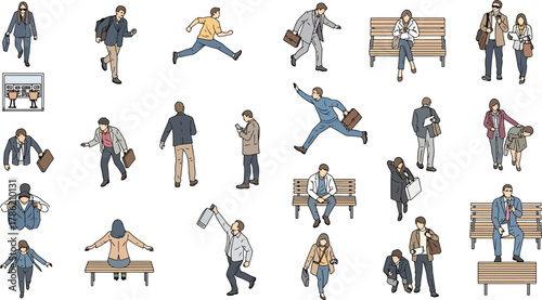 Collection of Diverse Business People in Various Poses and Activities, Modern Flat Style Illustration