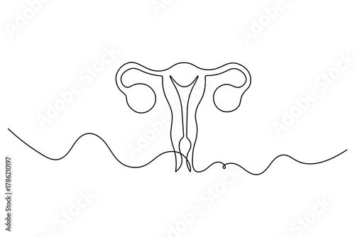 women's uterus continuous one line art of female reproductive minimalism design vector illustration