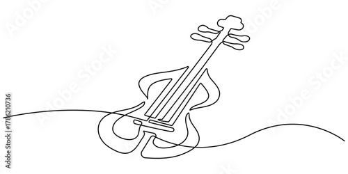 Violin continuous one line drawing. Classic violin music instrument single line art illustration. Editable vector, Violin One Line Drawing Silhouette Set | Musical Instrument Art Minimal Violin.