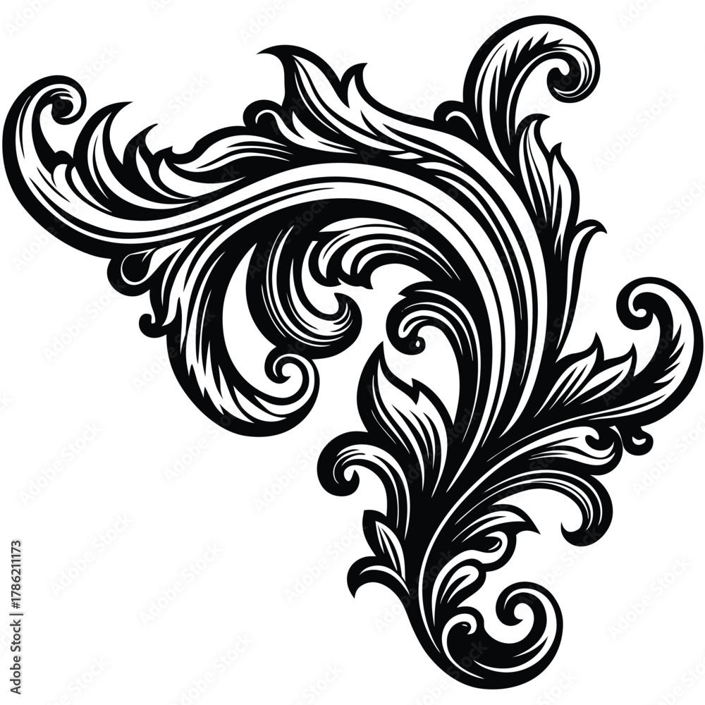 Fototapeta premium Baroque Style Scrollwork Border Design Element
