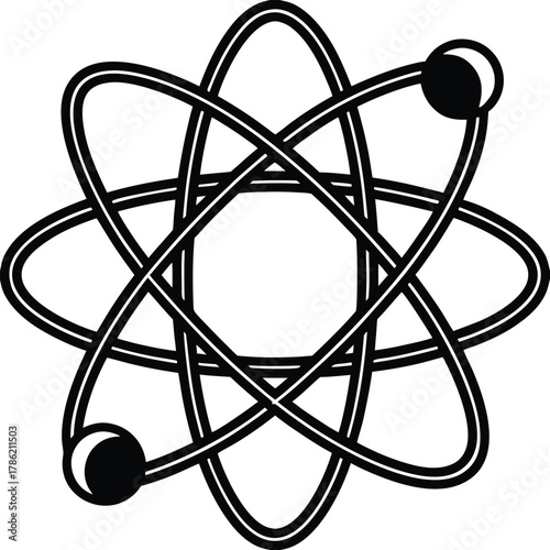 Stylized Atom with Orbiting Electrons Vector Design