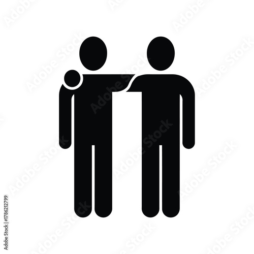 Two silhouette figures standing together with one arm around the other s shoulder