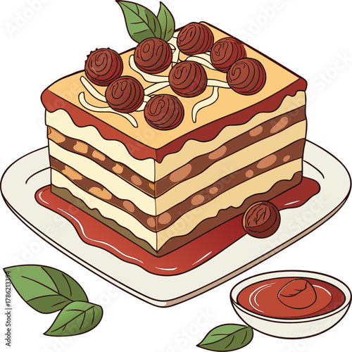 Hand drawn lasagna illustration for design use