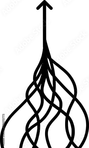 Multiple arrows merging into one upward direction. Concept of teamwork, leadership, and growth in business strategy.