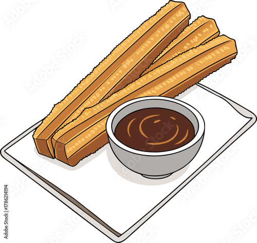 Churros with chocolate sauce on a plate