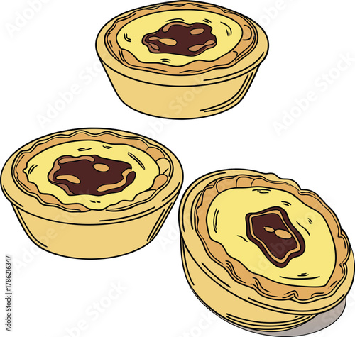 Three delicious egg tarts with flaky crust