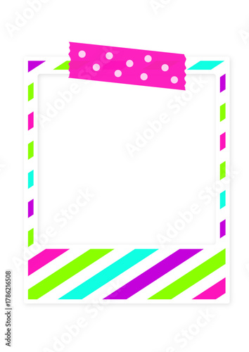 colorful empty photo frame with pink washi tape