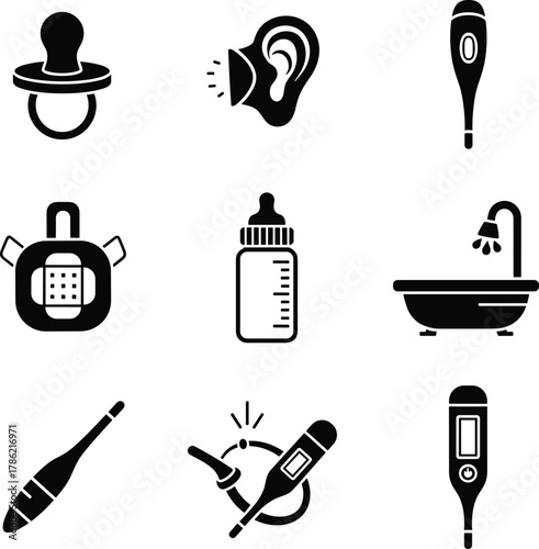 Baby Care and Health Icons pacifier bottle