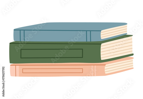 Stack of books for reading and learning. Piles of textbooks. Fiction and education literature, novels, encyclopedias for reading and studying. Flat vector illustrations.