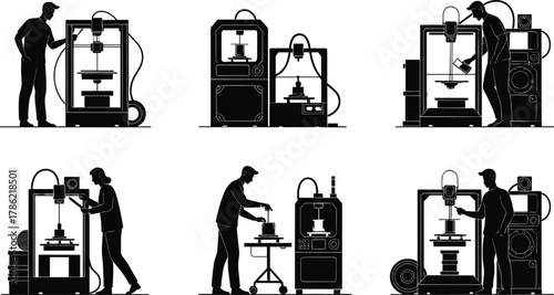 3D printing, technology, human interaction, silhouette art, printer operator, innovation, digital manufacturing, modern industry, creative process, design,