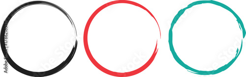Three empty circles in black, red, and teal