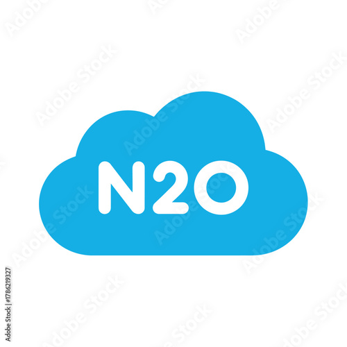 Bright blue cloud icon with white n2o letters representing nitrous oxide gas