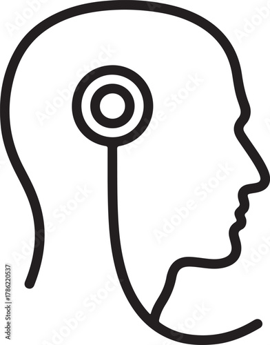 Vector outline of a human head profile with a circular brain interface implant for future technology