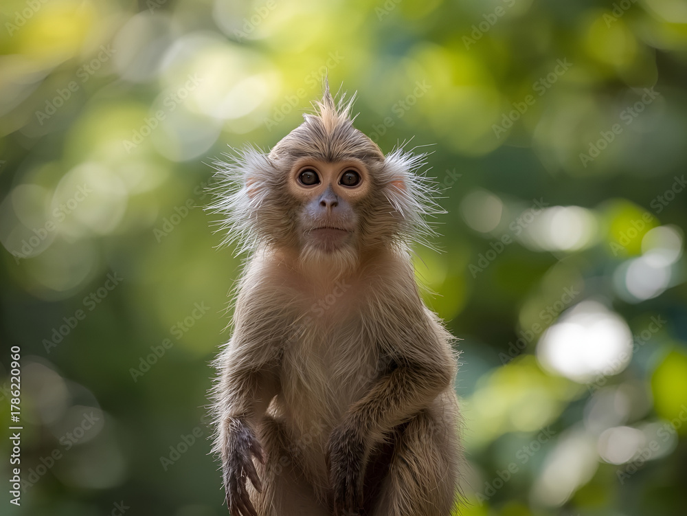 Obraz premium Curious wild monkey looking at camera in tropical forest