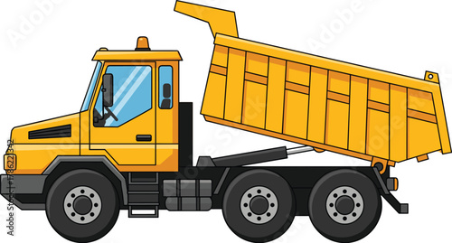 Yellow Dump Truck Unloading Materials Vector Illustration