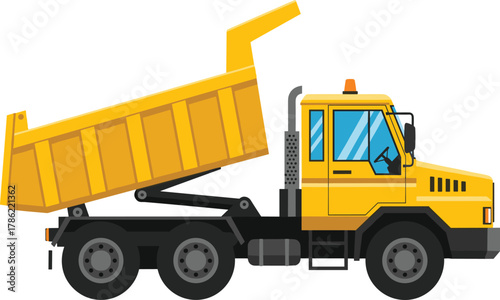 Yellow Dump Truck Unloading Construction Materials Vector