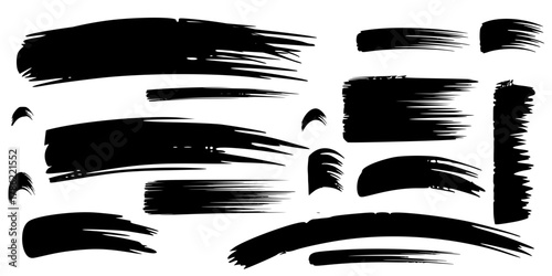 Set of Black Artistic Paint Brush Strokes, Various Hand Drawn Vector Grunge Elements, Ink Texture Collection, Dry Paint Smears and Stripes for Graphic Design, Isolated on White