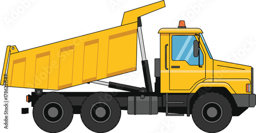 Yellow Dump Truck Unloading Materials Vector Illustration