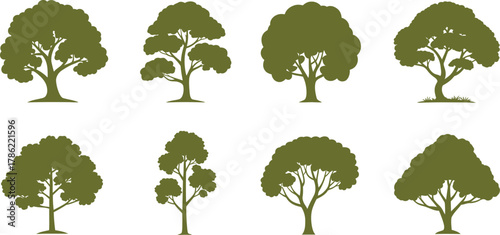 🌿 Collection of natural green trees, leaves, and plants forming an ecology illustration and landscape design set