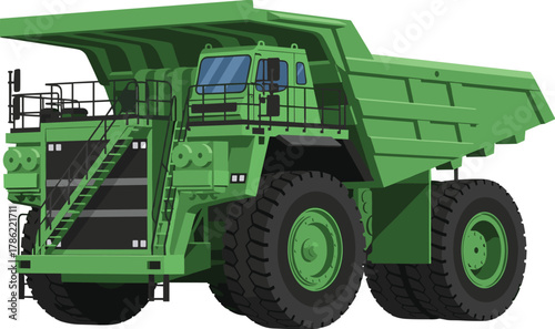 Green Mining Dump Truck Heavy Equipment Vector Illustration