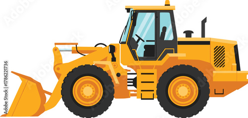 Yellow Front-End Loader Construction Machine Vector Illustration