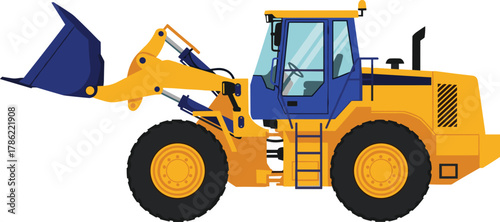 Yellow Front-End Loader Lifting Bucket Vector Illustration