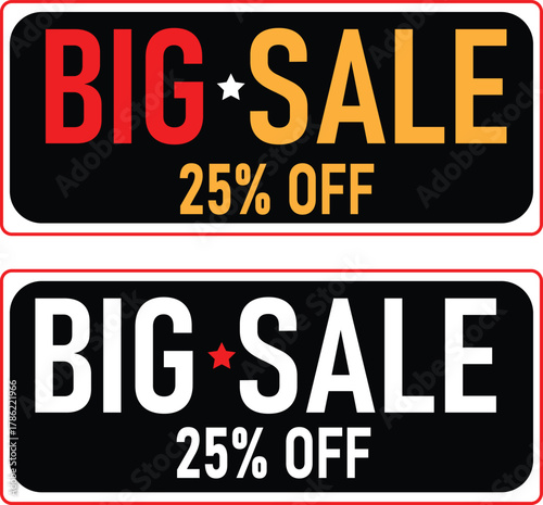 Big Sale Banner with 25% Discount on Black Background for Retail Promotion