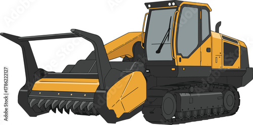 Yellow Forestry Mulcher Land Clearing Machine Vector