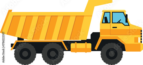Yellow Dump Truck Construction Vehicle Vector Illustration