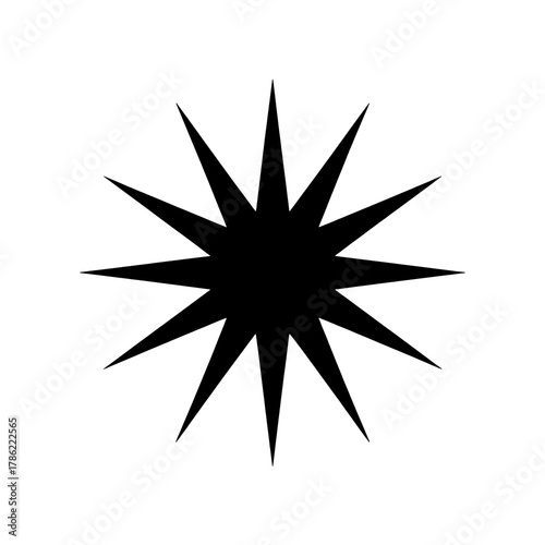 Solid Black 12-Point Starburst Icon on Pure White Background