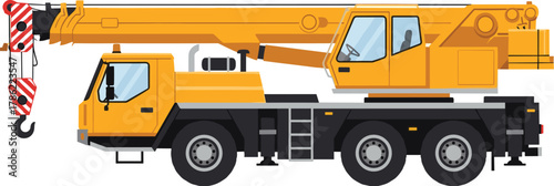 Yellow Mobile Crane Truck Vector for Construction Work