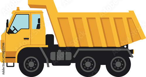 Yellow Dump Truck Side View Construction Vehicle Vector