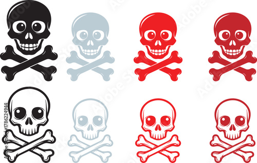 Whimsical cartoon skull and crossbones with big eyes and grinning mouth