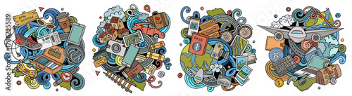 Colorful vector illustration of travel and vacation elements